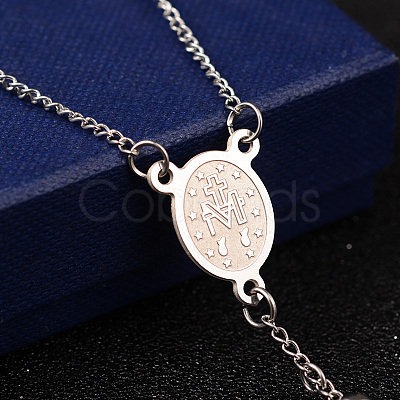 Non-Tarnish 201 Stainless Steel Rosary Bead Necklaces X-NJEW-L427-22P-1