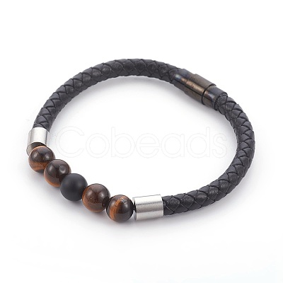 Men's Natural Tiger Eye Bracelets BJEW-JB04039-1