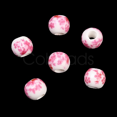 Floral Printed Porcelain Beads X-PORC-Q201-6mm-3-1