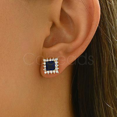 Brass Micro Pave Cubic Zirconia Square Stud Earrings VN1911-1