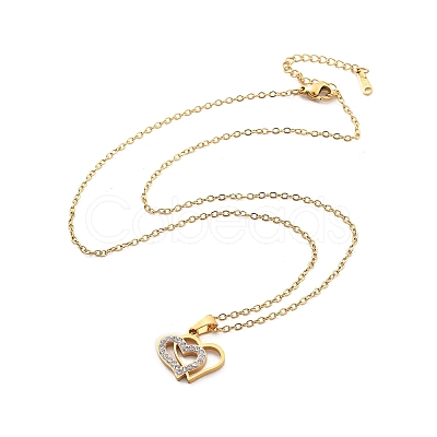 304 Stainless Steel Crystal Rhinestone Heart Pendant Cable Chain Necklaces for Women NJEW-Z056-01B-G-1