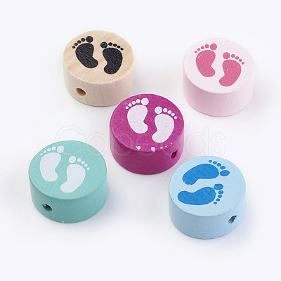 Natural Wood Printed Beads WOOD-Q030-01-1