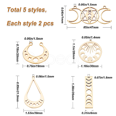 CREATCABIN 10Pcs 5 Style 201 Stainless Steel Laser Cut Pendants STAS-CN0001-23G-1