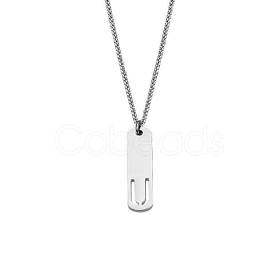 304 Stainless Steel Rectangle with Laser Cut Initial Pendant Necklaces FS-WG71FEF-01-1