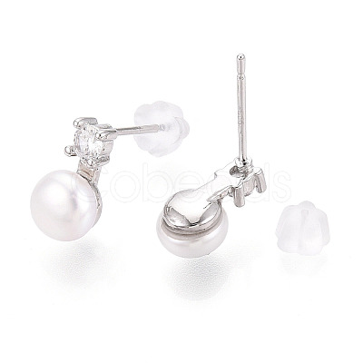 Brass Natural Pearl Stud Earrings PEAR-N020-08G-1
