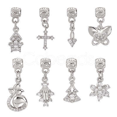 8Pcs 8 Style Rack Plating Brass Micro Pave Clear Cubic Zirconia Pendants ZIRC-OC0001-05P-1
