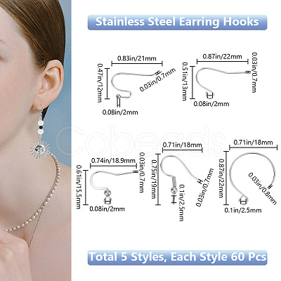 300Pcs 5 Style 304 Stainless Steel Earring Hooks STAS-BBC0004-44-1