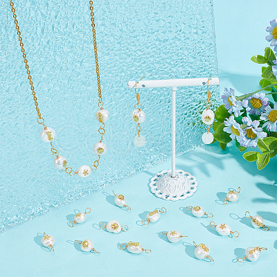 10 Sets Grade AA Natural Cultured Freshwater Pearl Connector Charms with Alloy Slices FIND-DC0003-65-1