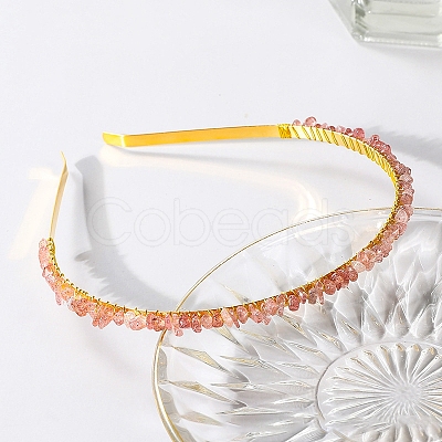Wire Wrapped Natural Strawberry Quartz Chip Hair Bands PW-WG27230-02-1