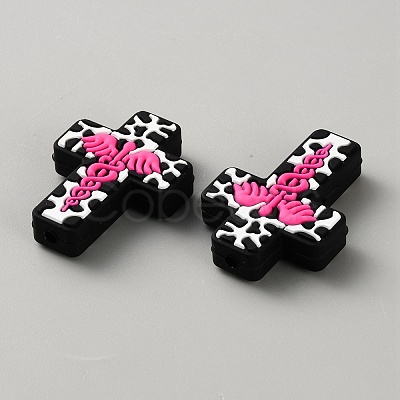 Halloween Cross Silicone Beads SIL-WH0025-01C-1