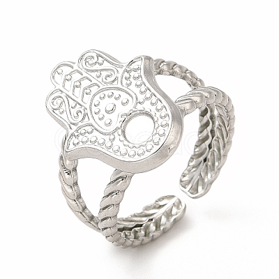 Tarnish Resistant 304 Stainless Steel Hamsa Hand Open Cuff Ring Settings RJEW-B027-22P-1