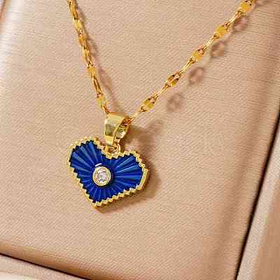 Romantic Brass Clear Cubic Zirconia Heart Pendant Necklaces FR4292-2-1