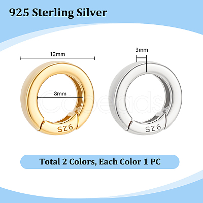 2Pcs 2 Colors 925 Sterling Silver Spring Gate Rings with 925 Stamp STER-PH0004-27B-1