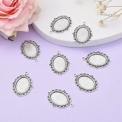 Tibetan Style Antique Silver Alloy Flat Oval Pendant Cabochon Settings TIBEP-M022-19AS-1