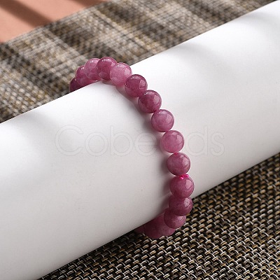 Natural Dyed & Heated Chalcedony Beaded Stretch Bracelets for Women Men BJEW-F483-06-1