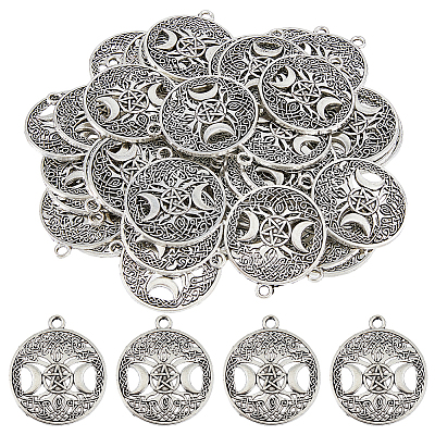 40Pcs Tibetan Style Hollow Alloy Pendants TIBEP-FH0001-29AS-1
