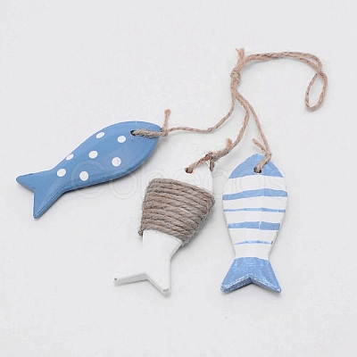 Mediterranean Style Natural Wood Pendant Ornaments HJEW-WH0014-25B-1