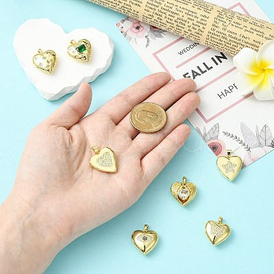 7Pcs 7 Styles Brass Micro Pave Clear Cubic Zirconia Locket Pendants FIND-CJ0005-08-1