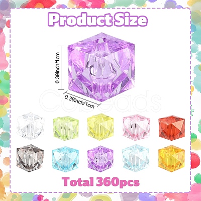 360Pcs 12 Colors Transparent Acrylic Beads TACR-YW0003-41-1