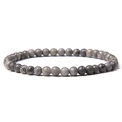 4mm Round Natural Map Stone Beads Bracelet for Men KG3069-21-1