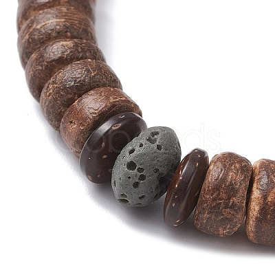 2Pcs Natural Coconut & Lava Rock Beads Stretch Bracelets for Men Women BJEW-JB12497-1