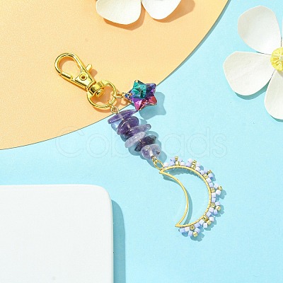 Moon Glass Seed Pendant Decorations HJEW-MZ00065-01-1