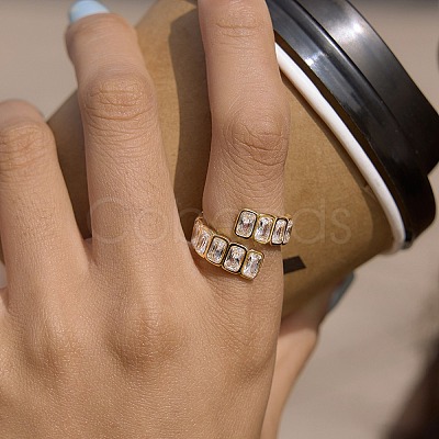 304 Stainless Steel Pave Cubic Zirconia Cuff Open Rings for Women SA-CBAABBA-05G-1