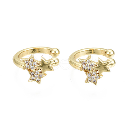 Brass Micro Pave Clear Cubic Zirconia Cuff Earrings EJEW-T046-23G-NF-1