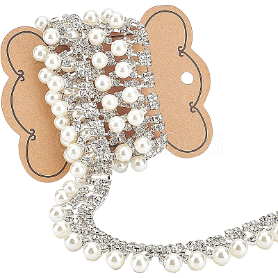 Brass & ABS Imitation Pearl & Rhinestone Cup Chains CHC-BC0001-21-1