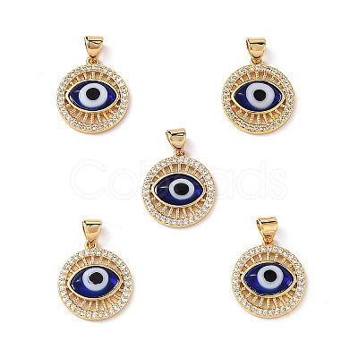 Lampwork Evil Eye Pendants with Clear Cubic Zirconia ZIRC-L102-11G-04-1