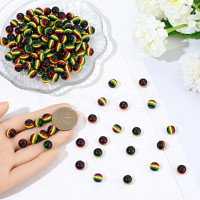 200Pcs Ghana Jamaica Reggae Stripe Resin Beads RESI-SP0001-54B-1