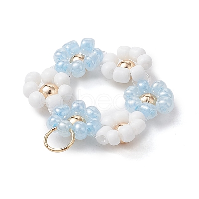 Flower Glass Seed Beads Pendants PALLOY-JF02979-1