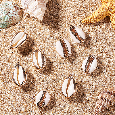 Electroplate Cowrie Shell Links SSHEL-SC0001-01G-1