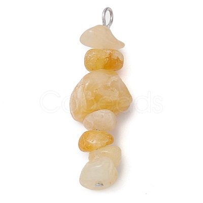 Gradient Color Natural Citrine & Natural Tiger Eye & Natural Gold Rutilated Quartz Chip Beaded Pendants PALLOY-JF02791-08-1