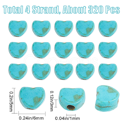 4 Strands Dyed Synthetic Turquoise Heart Beads Strands G-SC0002-61A-1
