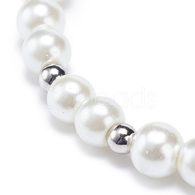Glass & Plastic Imitation Pearl Beaded Stretch Bracelet with Alloy Fairy Charm for Women BJEW-JB08704-1
