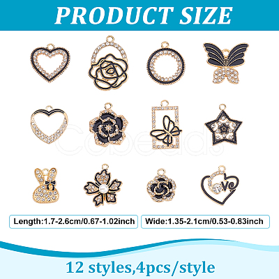 48Pcs 12 Styles Alloy Enamel Pendants FIND-ME0001-89-1