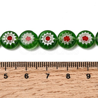 Handmade Millefiori Glass Flat Round Bead Strands LK-P011-24-1