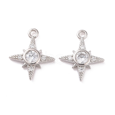 Brass Micro Pave Clear Cubic Zirconia Charms KK-G418-08P-1