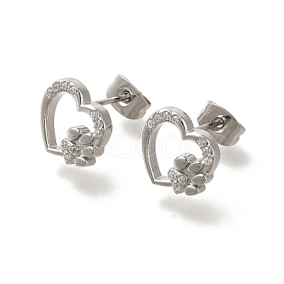304 Stainless Steel Micro Pave Clear Cubic Zirconia Stud Earrings EJEW-H018-02P-04-1