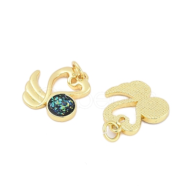 Brass Pave Synthetic Opal Swan Pendants KK-I723-07G-1