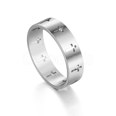 Non-Tarnish Stainless Steel Cross Finger Ring RELI-PW0001-003D-P-1