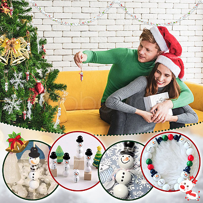 60Pcs 6 Styles Round Christmas Snowman Print Wood European Beads WOOD-PH0002-98-1