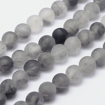 Frosted Natural Cloudy Quartz Round Beads Strands G-F255-02-8mm-1