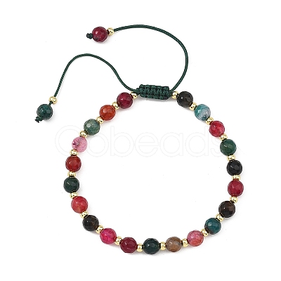 Adjustable Natural Agate Faceted Beads & Brass Spacer Beads Braided Bead Bracelets for Women Men BJEW-JB14075-1