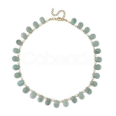 Natural Cultured Freshwater Pearl Rice & Natural Amazonite Teardrop Beaded Necklaces NJEW-JN06434-1