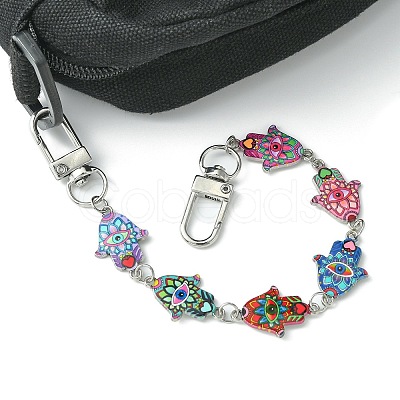 Hamsa Hand with Evil Eye Alloy Enamel Link Bag Extender Chains AJEW-BA00114-1