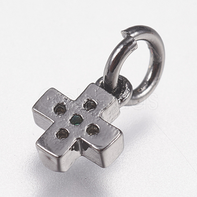 Brass Micro Pave Cubic Zirconia Tiny Cross Charms ZIRC-E147-61B-1