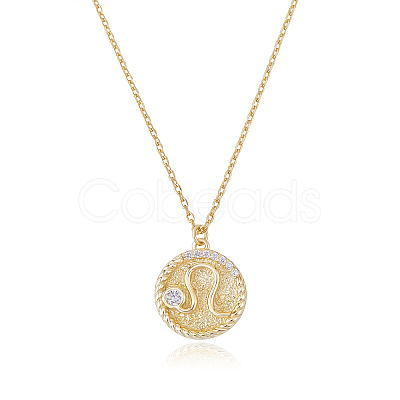 925 Sterling Silver 12 Constellation Necklace Gold Horoscope Zodiac Sign Necklace Round Astrology Pendant Necklace with Zircons Birthday Jewelry Gift for Women Men JN1089G-1