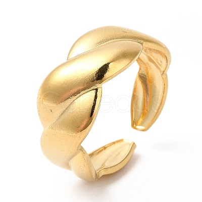 Ion Plating(IP) 304 Stainless Steel Twist Rope Shape Open Cuff Ring for Women RJEW-E063-06G-1